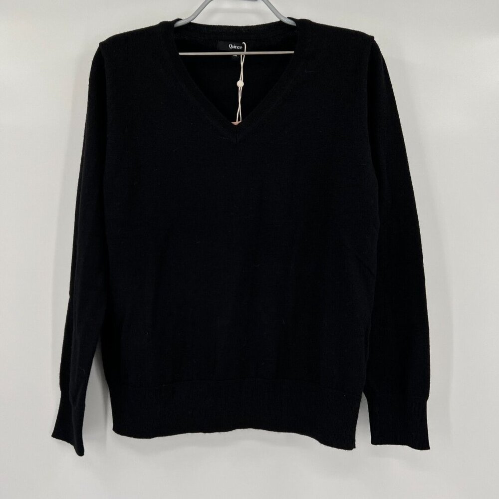 Quince Women’s Black Australian Merino Wool V-Neck Sweater sz M NWT Long Sleeve - Picture 6 of 6